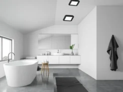 Dimmbare LED Deckenleuchte CAMILLUS flache Badezimmerlampe 17x17cm Schwarz IP44