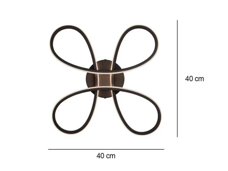 Dimmbare LED Deckenleuchte FLY geschwungen Schwarz, Breite 40cm