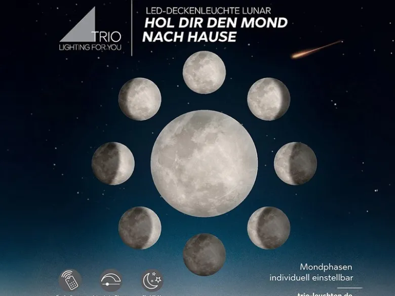 Dimmbare LED Deckenleuchte LUNAR mit Nachtlicht, Mondphasen Fernbedienung Ø 60cm