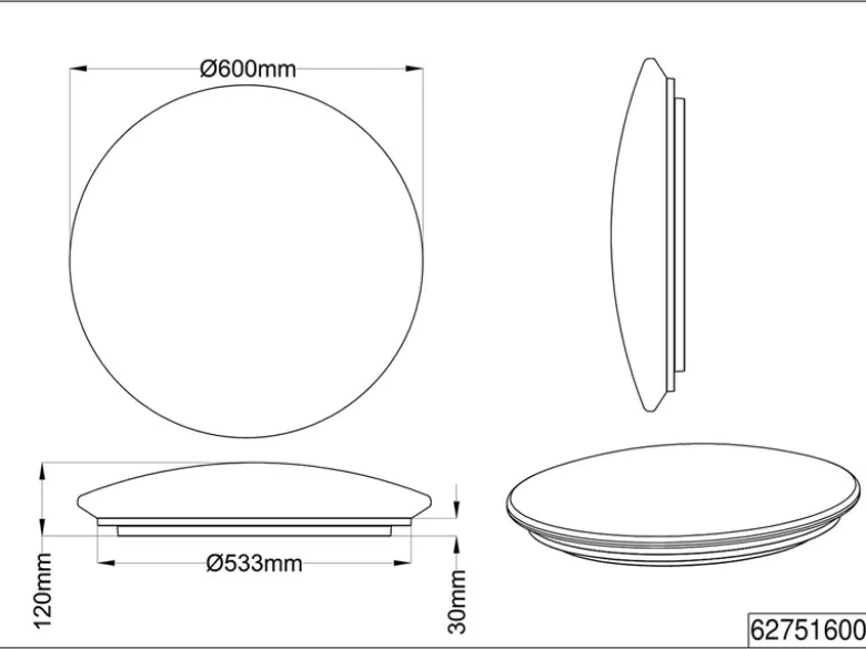 Dimmbare LED Deckenleuchte LUNAR mit Nachtlicht, Mondphasen Fernbedienung Ø 60cm