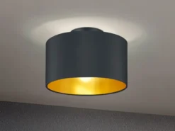 Dimmbare LED Deckenleuchte mit Stoff Lampenschirm in Schwarz Gold Ø 30cm