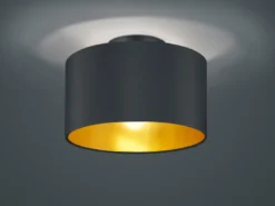 Dimmbare LED Deckenleuchte mit Stoff Lampenschirm in Schwarz Gold Ø 30cm