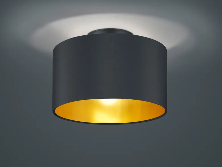 Dimmbare LED Deckenleuchte mit Stoff Lampenschirm in Schwarz Gold Ø 30cm