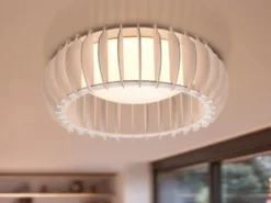 Dimmbare LED Deckenleuchte MONTE mit Naturholzlamellen, Ø 40cm