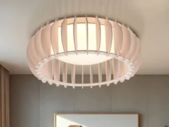 Dimmbare LED Deckenleuchte MONTE mit Naturholzlamellen, Ø 40cm