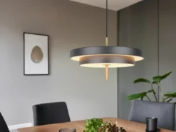 Dimmbare LED Pendelleuchte KEATON im modernen Design, Schwarz Gold Ø 40cm