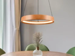 Dimmbare LED Ring Pendelleuchte LYNWOOD mit Naturholz Ø 50cm