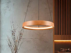 Dimmbare LED Ring Pendelleuchte LYNWOOD mit Naturholz Ø 50cm