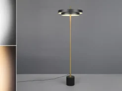 Dimmbare LED Stehlampe KEATON im modernen Design, Schwarz Gold, Höhe 138cm