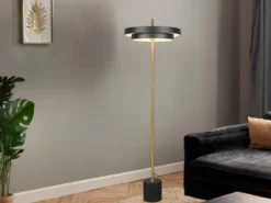 Dimmbare LED Stehlampe KEATON im modernen Design, Schwarz Gold, Höhe 138cm
