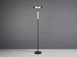 Dimmbare LED Stehleuchte CELESTE mit Holzelement & Glasschirm, Höhe 160cm