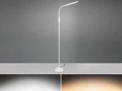 Dimmbare LED Stehleuchte TORO Schwanenhals, Weiß, Höhe 145cm