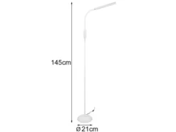 Dimmbare LED Stehleuchte TORO Schwanenhals, Weiß, Höhe 145cm