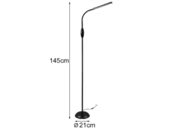 Dimmbare LED Stehleuchte TORO Schwanenhals, Schwarz, Höhe 145cm