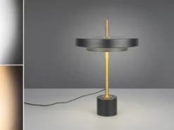 Dimmbare LED Tischlampe KEATON im modernen Design, Schwarz Gold, Höhe 45,5cm