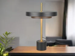 Dimmbare LED Tischlampe KEATON im modernen Design, Schwarz Gold, Höhe 45,5cm