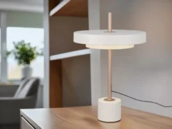 Dimmbare LED Tischlampe KEATON im modernen Design, Hellgrau, Höhe 45,5cm