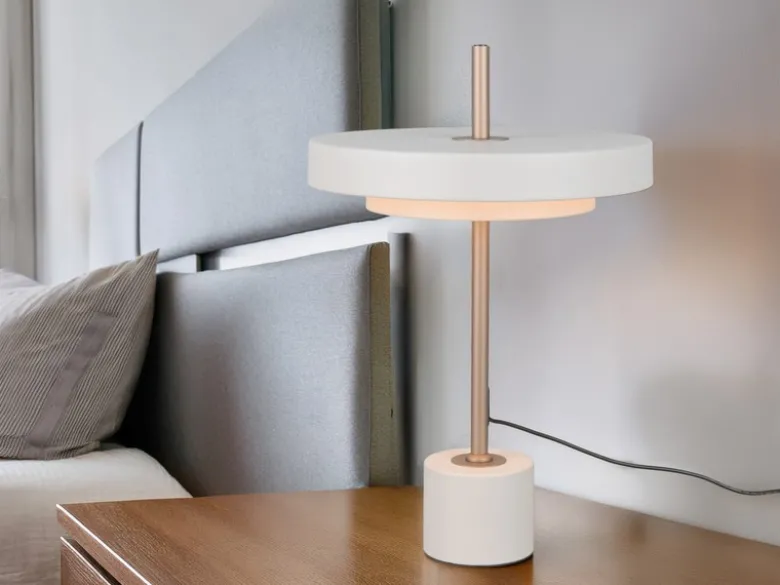 Dimmbare LED Tischlampe KEATON im modernen Design, Hellgrau, Höhe 45,5cm