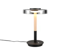 Dimmbare LED Tischleuchte CELESTE mit Holz & Glasschirm, Höhe 35cm