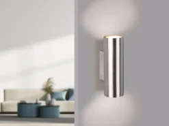 Dimmbare LED Up & Down Innenwandleuchte aus Silber mattem Metall, Höhe 18cm