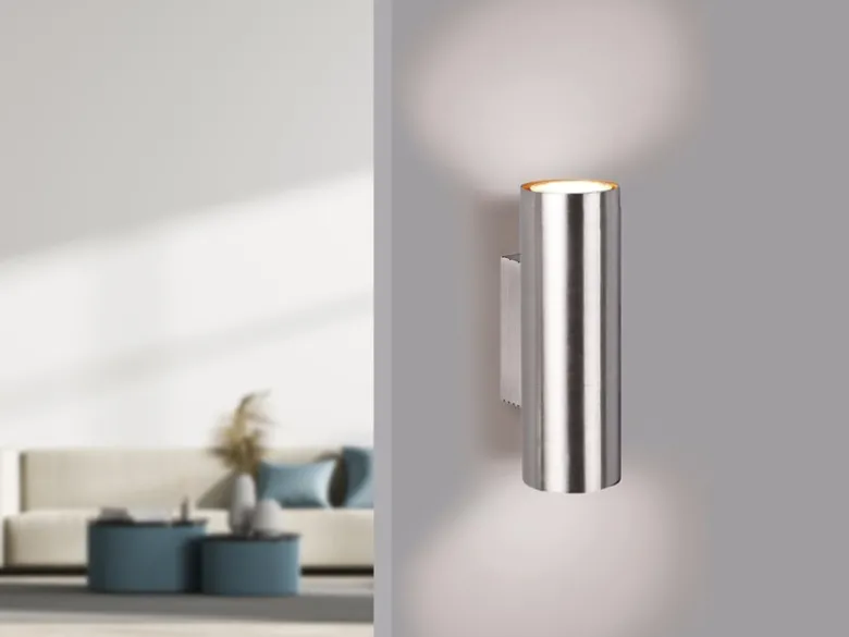Dimmbare LED Up & Down Innenwandleuchte aus Silber mattem Metall, Höhe 18cm