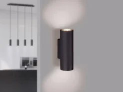 Dimmbare LED Up & Down Innenwandleuchte aus schwarz mattem Metall, Höhe 18cm