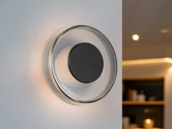 Dimmbare LED Wandleuchte CELESTE Glasschirm Chrom, Ø 22cm