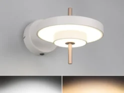 Dimmbare LED Wandleuchte KEATON im modernen Design, Hellgrau Höhe 18,5cm