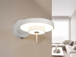 Dimmbare LED Wandleuchte KEATON im modernen Design, Hellgrau Höhe 18,5cm