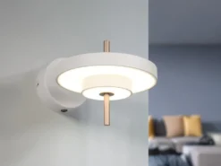 Dimmbare LED Wandleuchte KEATON im modernen Design, Hellgrau Höhe 18,5cm
