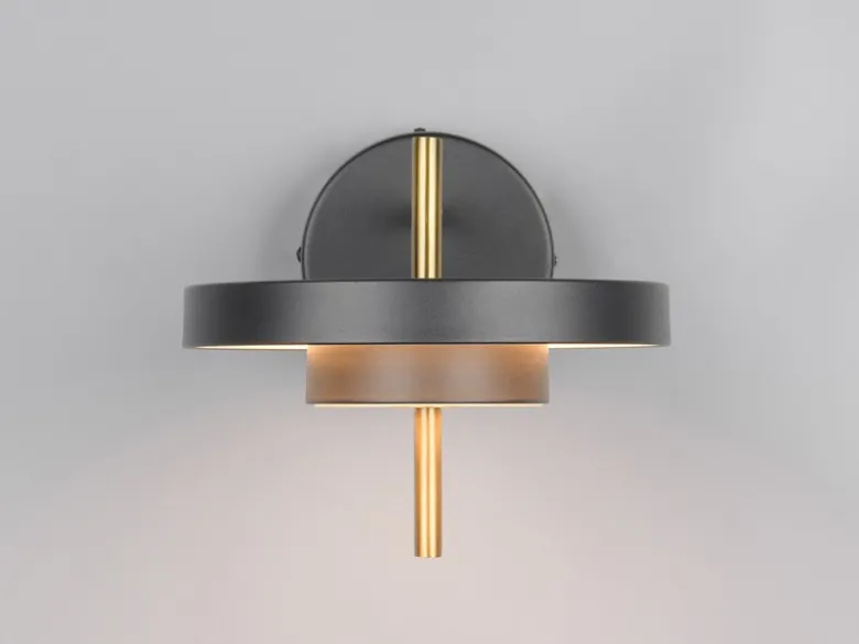 Dimmbare LED Wandleuchte KEATON im modernen Design, Schwarz Gold, Höhe 18,5cm