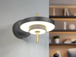 Dimmbare LED Wandleuchte KEATON im modernen Design, Schwarz Gold, Höhe 18,5cm