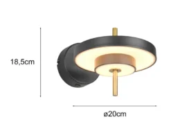 Dimmbare LED Wandleuchte KEATON im modernen Design, Schwarz Gold, Höhe 18,5cm