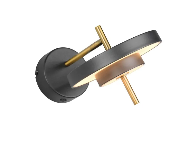 Dimmbare LED Wandleuchte KEATON im modernen Design, Schwarz Gold, Höhe 18,5cm