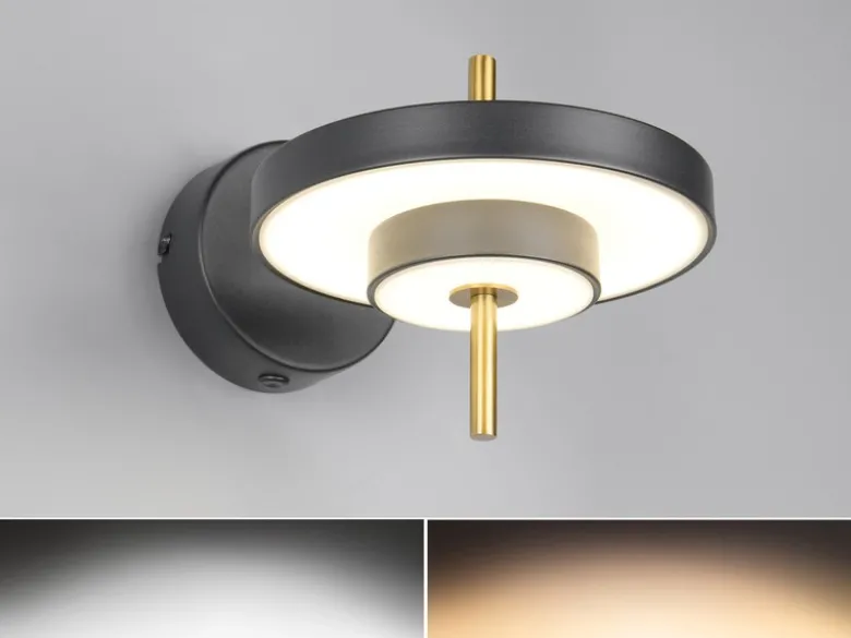 Dimmbare LED Wandleuchte KEATON im modernen Design, Schwarz Gold, Höhe 18,5cm
