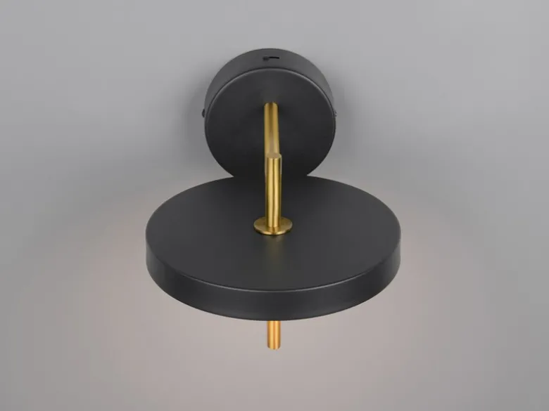 Dimmbare LED Wandleuchte KEATON im modernen Design, Schwarz Gold, Höhe 18,5cm