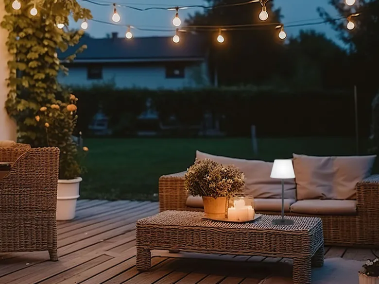 Dimmbare Outdoor Akku Tischlampe FLUS ohne Stromkabel - Höhe 38cm