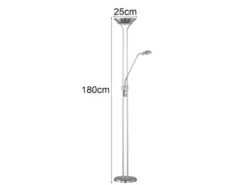 Dimmbarer LED Deckenfluter SPOCK mit Leselampe, Silber Höhe 180cm