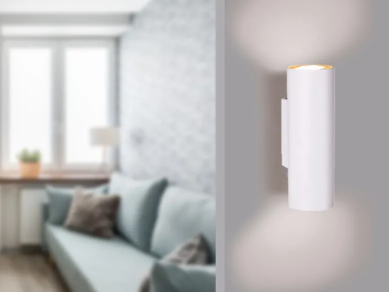 Dimmbare Up & Down Innenwandleuchte aus weißem Metall mit 2 LEDs, Höhe 18cm