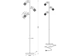Dreiflammige LED Stehlampe mit schwenkbaren Metallgeflecht Spots Schwarz & Holz