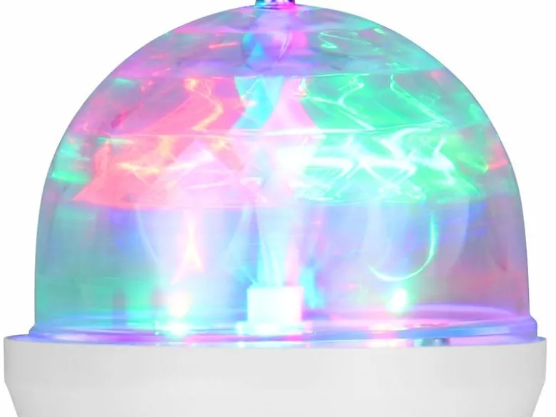 E27 Deko LED mit rotierendem RGB Farbwechsel - 3 Watt, Ø 7,3cm