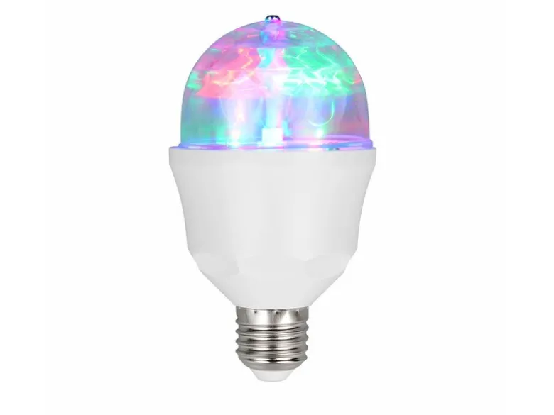 E27 Deko LED mit rotierendem RGB Farbwechsel - 3 Watt, Ø 7,3cm