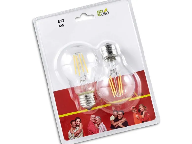 E27 Filament LED 2Stk. á 4 Watt, 470 Lumen, 3000 K Warmweiß, Ø6cm- nicht dimmbar