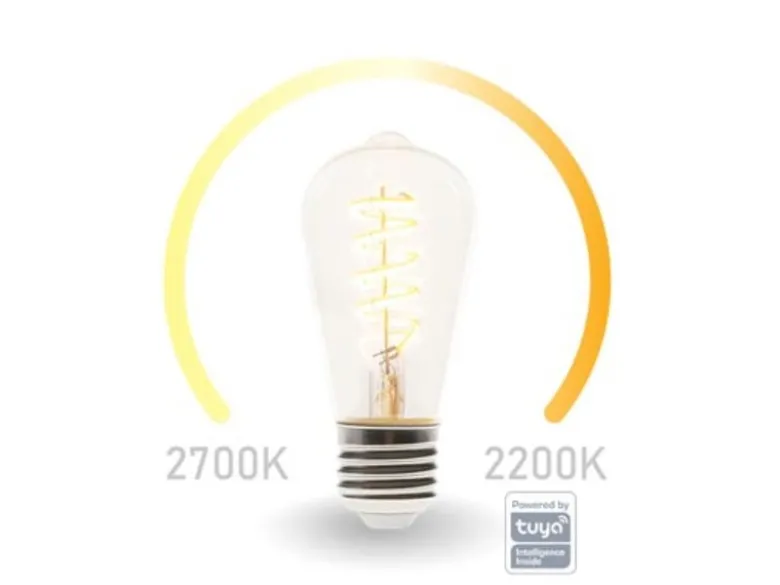 E27 LED WIFI, 6,5 Watt 555 Lumen, 2200-2700 Kelvin, Ø6,4cm, per App steuerbar