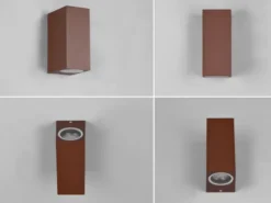 Eckige Außenwandleuchte ROYA Up and Down aus Aluminium Rostoptik, Höhe 15cm