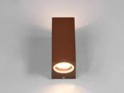 Eckige Außenwandleuchte ROYA Up and Down aus Aluminium Rostoptik, Höhe 15cm