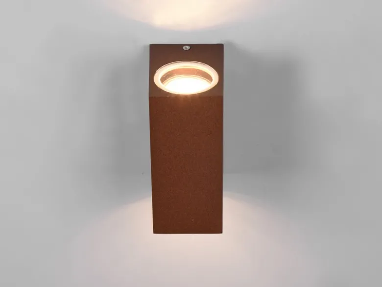 Eckige Außenwandleuchte ROYA Up and Down aus Aluminium Rostoptik, Höhe 15cm