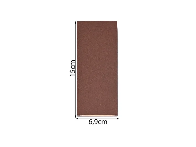 Eckige Außenwandleuchte ROYA Up and Down aus Aluminium Rostoptik, Höhe 15cm