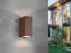 Eckige Außenwandleuchte ROYA Up and Down aus Aluminium Rostoptik, Höhe 15cm