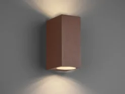 Eckige Außenwandleuchte ROYA Up and Down aus Aluminium Rostoptik, Höhe 15cm